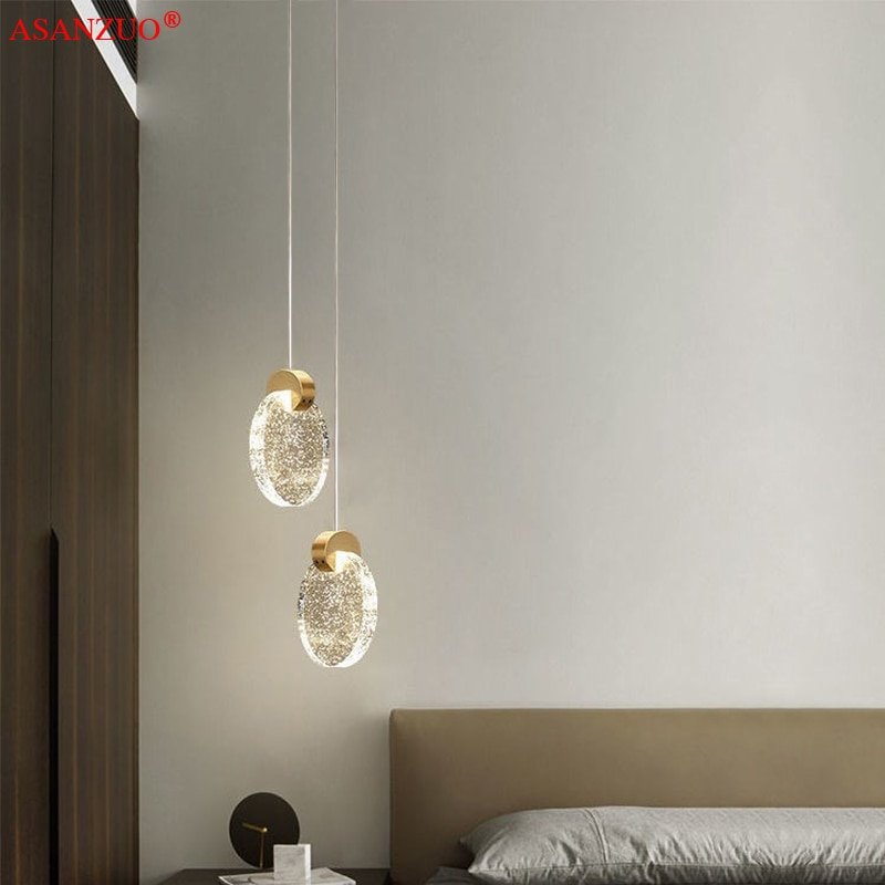 Nordic Luxury LED Crystal pendant lights single double head bedside Long-line hanging lamp Modern Gold Crystal Lighting 1