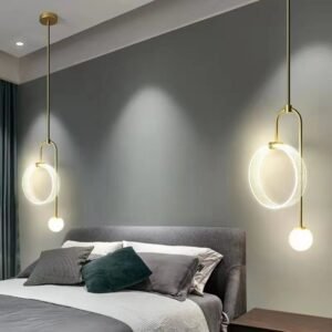 Brass hanglamp Nordic home decor bedroom bedside restaurant bar glass ball pendant light Acrylic ring LED lighting fixture 1