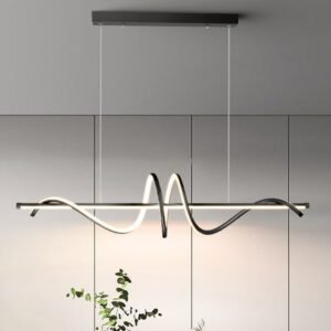Modern Designer Wave Line Pendant Light Led Chandeliers Spiral Long Dining Room Lustre Restaurant Hanging Luminaire Bar Lighting 1
