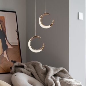 Modern LED Ring Pendant Lights Round Crystal Hanging Lamps Gold Bedside Lighting Decoration Bedroom Luxury Droplight 1
