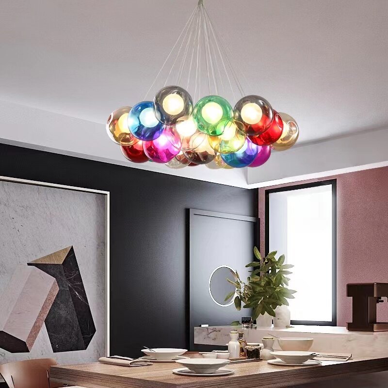 Creative Design Modern LED Colorful Glass Ball Pendant Lights Lamps for Dining Room Living Room Bar G4 Transparent Glass Pendant 4