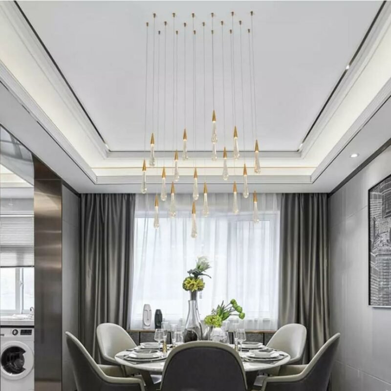Gold Water drop Crystal Creative Pendant Light European-style Luxury Restaurant LED Lamps Moderm Glass Indoor Lighting 3