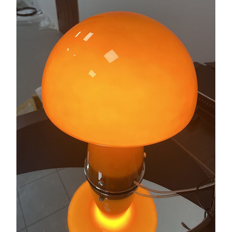 Vintage Glass Table Lamp Danish Orange Mushroom Desk Lmap Lights Living Room Decoration Bedroom Bedside Lamp Ins Simple Lighting 3