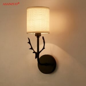 Nordic antler small wall lamps modern creative aisle bedroom living room decor fabric lampshade sconce lamp 1