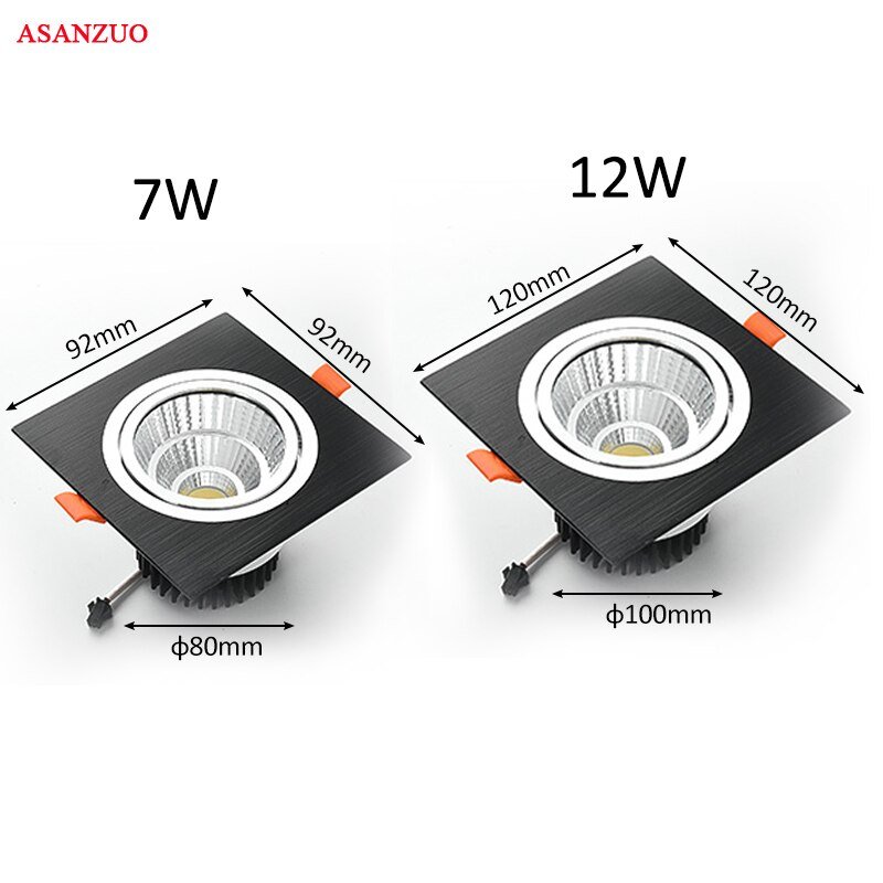 LED Downlights 7W12W AC85-265V Square silver Black White LED Ceiling Lamp Down Light for Kitchen Home Office Indoor Lighting 6
