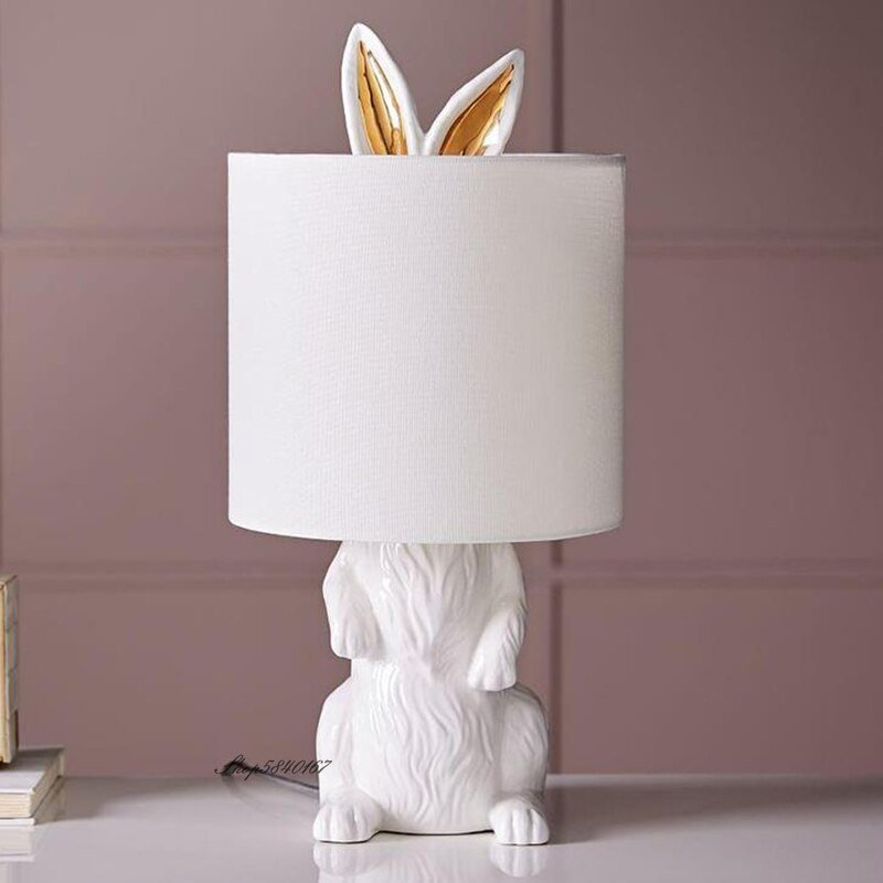 Modern Animal Table Lamp Resin Masked Bunny Desk Lamp for Study Living Room Bedroom Light Decor E27 Fixture Creative Beside Lamp 2