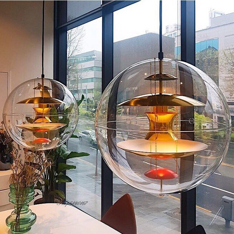 Nordic Transparent Globe Pendant Lights Acrylic Ball Lustre Led Hanglamp Living Room Decoration Cafe Restaurant Light Fixtures 2