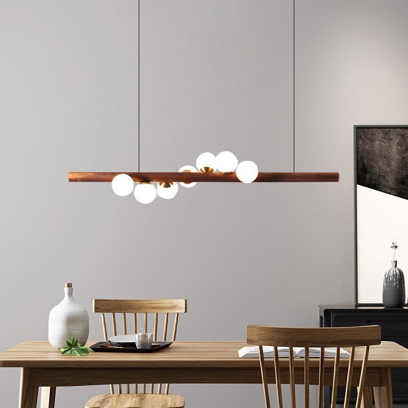 Nordic Ins Led Pendant Lights Round Wood Hanging Lamps for Dining Room Furniture Kitchen Lamps Glass Ball Restaurant Suspension 2