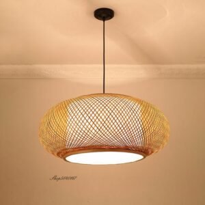 100% Hand Woven Bamboo Round Chandelier, Suitable for Hotel Garden, Dining Room, Study, Living Room, Lighting, Manual Round Lamp 1
