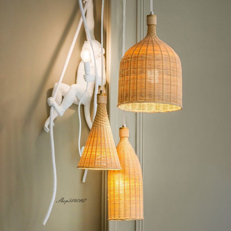 Creative Bamboo Pendant Lights Traditional handmade Wooden Hanging Lights For Restaurant Living Room Decor Suspension Luminaire 4