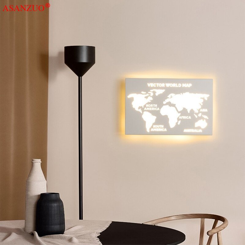 Modern led Wall Lamps for Bedroom Living room Kitchen  Indoor Lighting Aisle Lights Hotel Bedside World Map Wall Sconce lamp 2