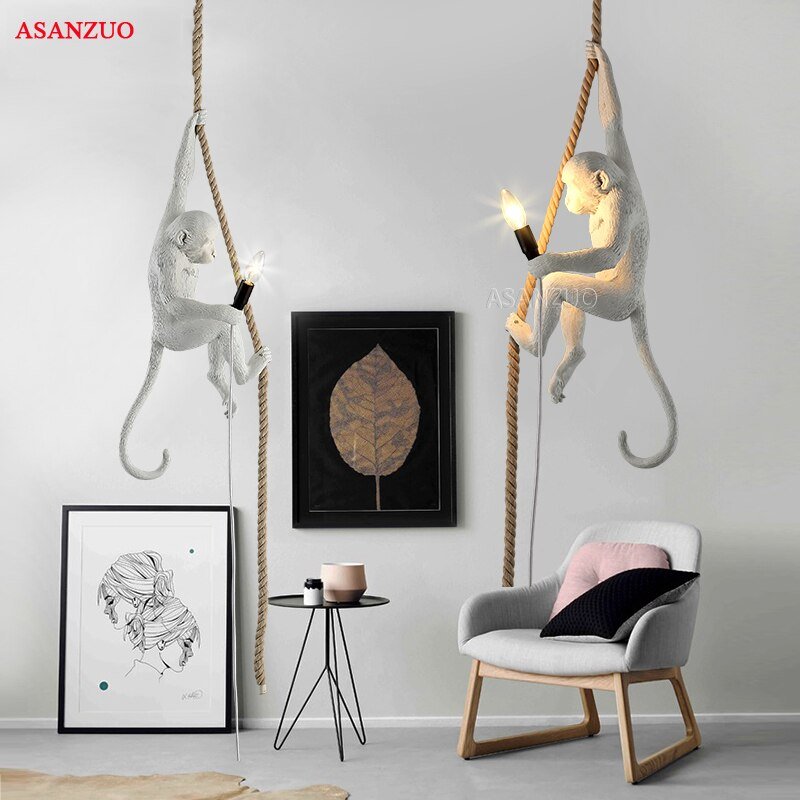 Resin Monkey Pendant Light For home decoration living room Study Lighting fixture personalized Bar Restaurant hanging lamp 2