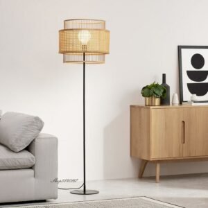 Nordic Vintage Floor Lamp Stand Lights Retro Rattan Lampshade Floor Lighting for Living Room Study Bedroom Decoration Luminaire 1