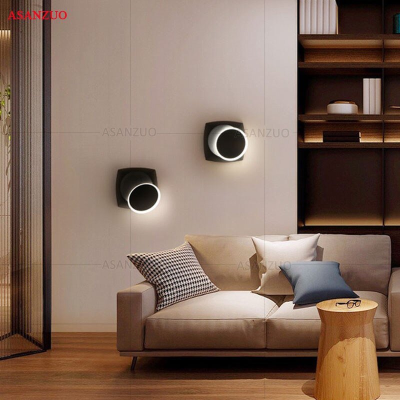 Square Round LED Wall Light 360 Degrees Rotation Adjustable Wall Light  Night Light Black White Corridor wall lamp 2