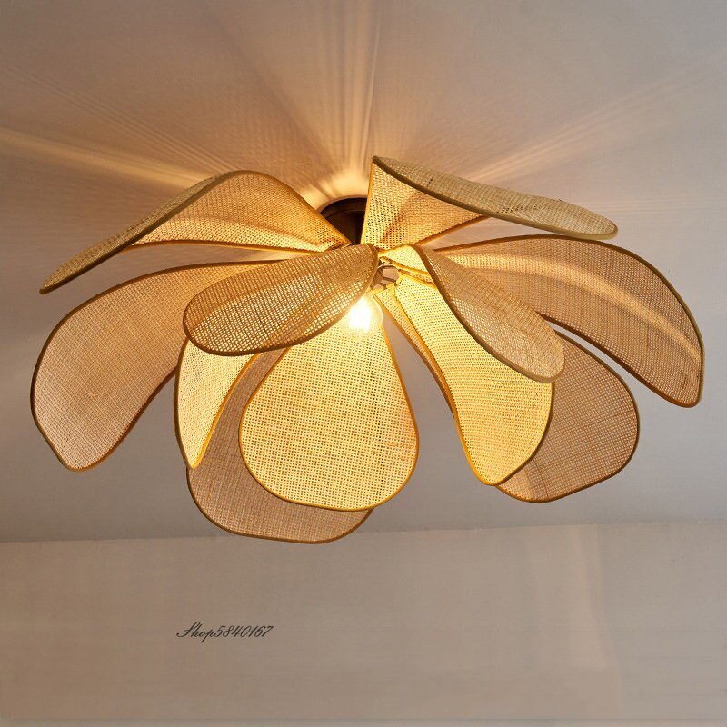 Creative Rattan Flower Pendant Light Designer Handmade Lustre Living Room Dining Room Lighting Fixtures Minimalist Home Decor 5