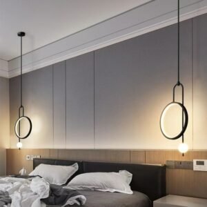 Bedroom bedside Brass chandelier Nordic glass pendant lights Modern creative circular LED hanging lamp 1