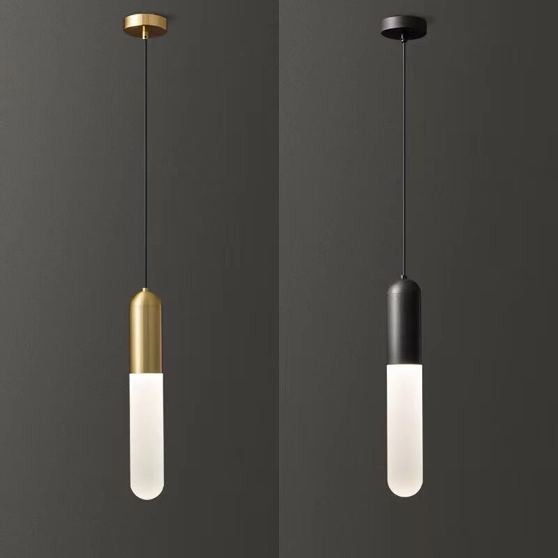 Nordic Long Tube Pendant Lights Kitchen Acrylic Hanging Lamp Black Golden Length Adjustable Home Dining Room Decor Lighting 3