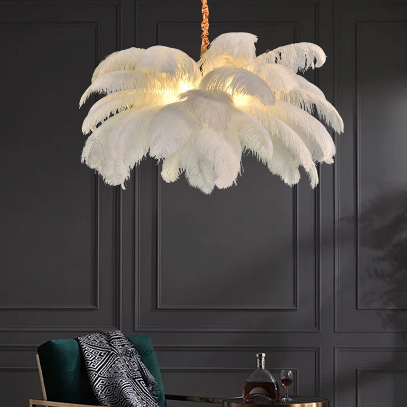 Modern Feather Pendant Lights Romantic Dining Room Restaurant Suspension Luminaire Ostrich Real Feathers Lamp Living Room Decor 2