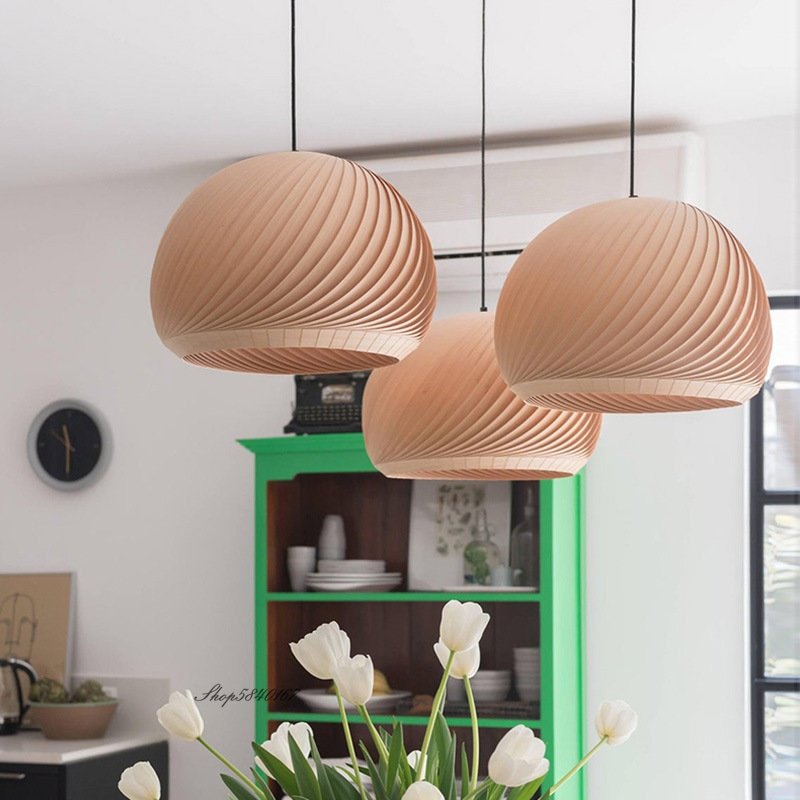 Simple Quiet Wooden Pendant Light Nordic Round Ball Creative Lamp for Living Room Bedroom Dining Room Bar Table Led Chandeliers 3