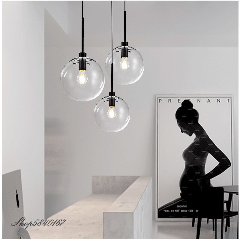 Post Modern Pendant Lamps Clear Glass Kitchen Hanging Lamps Dining Room Light Fixtures Creative Art Deco Loft Pendant Lights LED 4