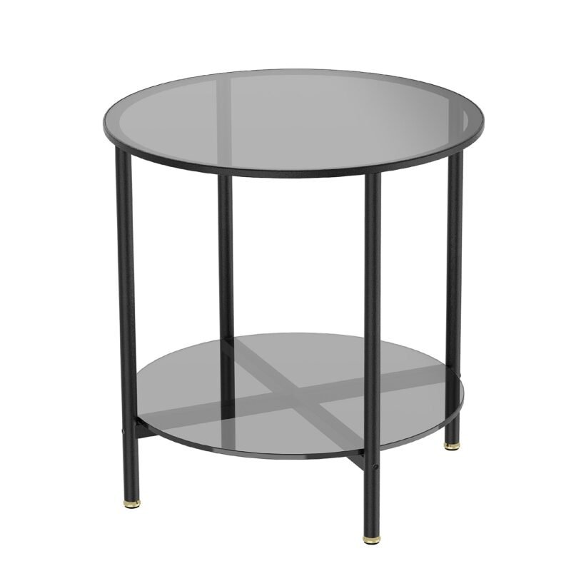 20” Round Coffee Table with Storage 2-Tier, Accent Table,Cocktail Table with Tempered Glass Top 6