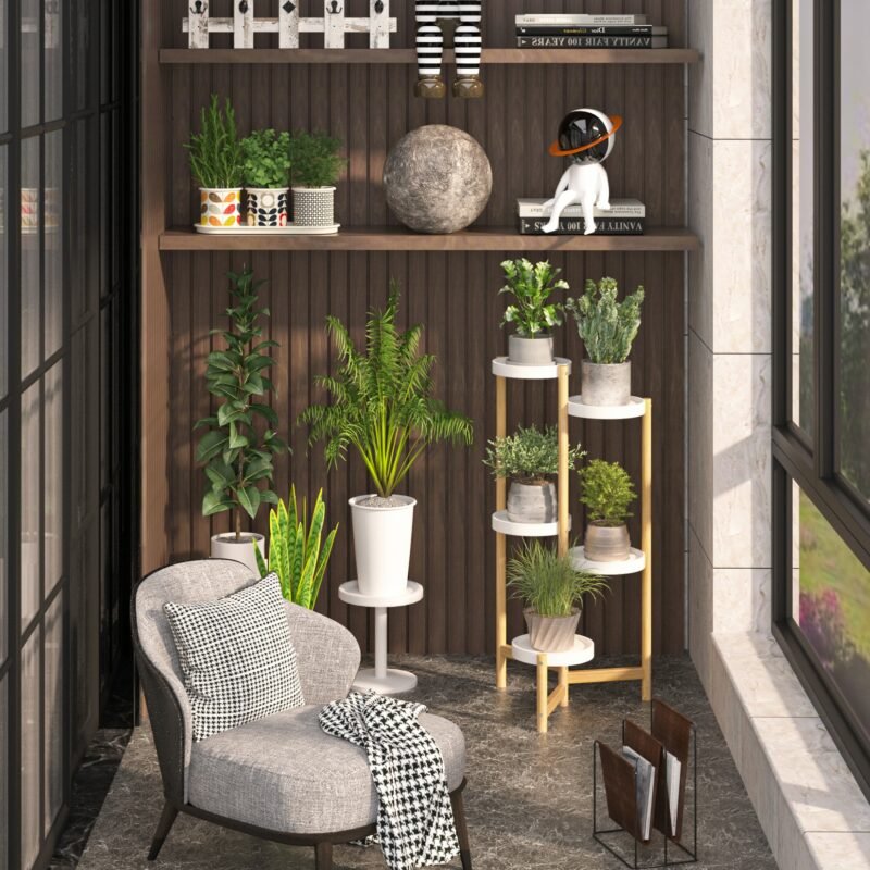 Bamboo Plant Stands Indoor, 5 Tier Tall Corner Plant Stand Holder & Plant Display Rack for Outdoor Garden Indoor Home 4