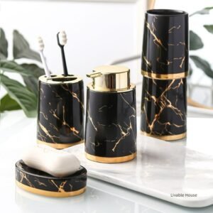Marbling Ceramic Bathroom Accessories Set Toiletries Wash Set Mouth Cup Lotion Bottle Toothbrush Holder Soap Dish Bathroom Suppl 1