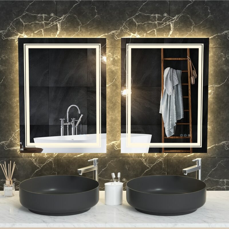 Extra Large ED Backlit Mirror Bathroom Anti Fog Lighted Mirrors for Wall, Modern Bathroom Vanity Mirror with Lights with Switch 4
