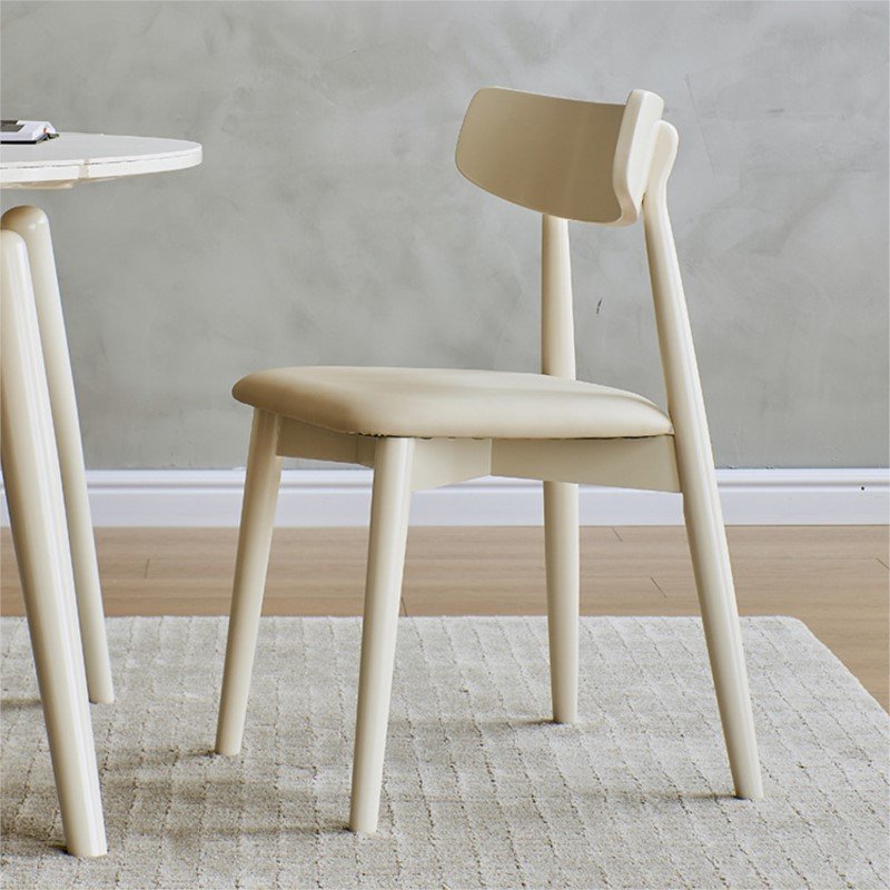 Nordic Cream Style Dining Chair Household Solid Wood Stool Modern Simple Leather Art Furniture White Light Luxury Makeup Chair 2