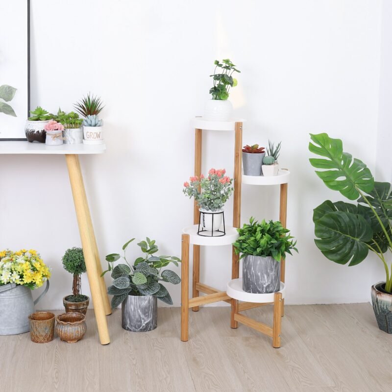 4 Tier Bamboo Plant Stand Tall Corner Indoor Flower Pot Holder Nordic Display Rack for Living Room Bedroom Balcony 4