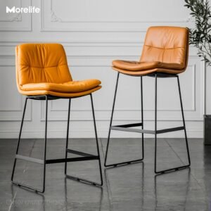 Nordic style back leather bar chair family light luxury iron high stool coffee shop modern simple flannel bar chair 1