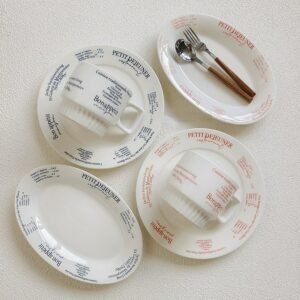Korean Ceramic Tableware French Letter Coffee Cup and Plate Tableware Household Tableware Dinnerware Cups and Saucers 1