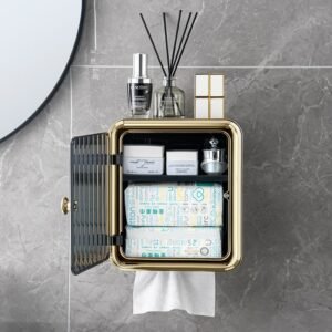 Golden Toilet Paper Holder Tissue Box Dispenser Sanitary Napkin Organizer Roll Holder Wall Hanging Waterproof Bathroom Storage 1