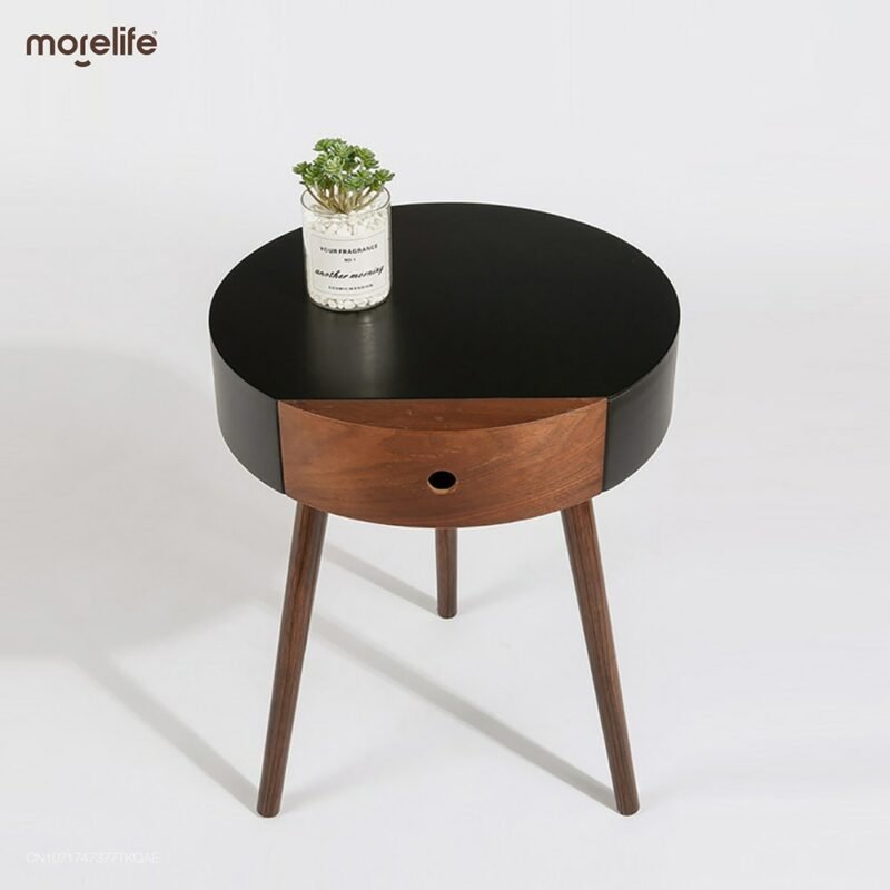 Modern Simple Tea Table Small Bedside Table Walnut Storage Drawer Corner Table Bedside Sofa Black Gray Side Table Coffee Table 2