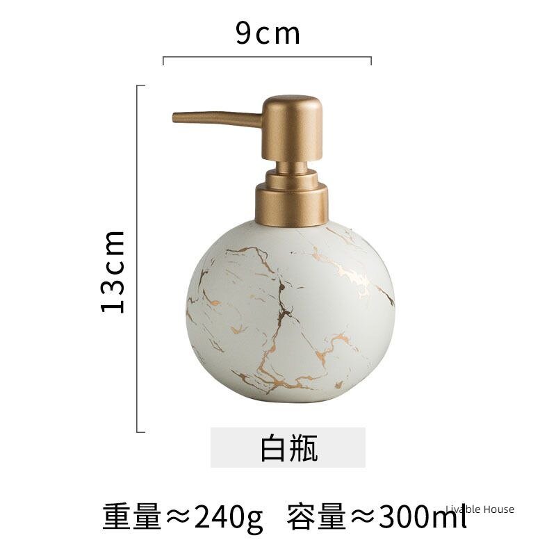 Gold imitation marble ceramic portable soap dispenser shampoo bottle shower gel tank lotion press bottle bathroom accessories 6