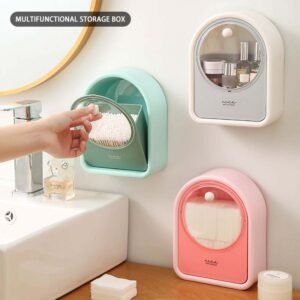 Bathroom Toilet Cosmetic Storage Box Jewelry Box Wall Mounted Flip Box Makeup Remover Cotton Swab Cosmetic Box Jewelry Storage 1