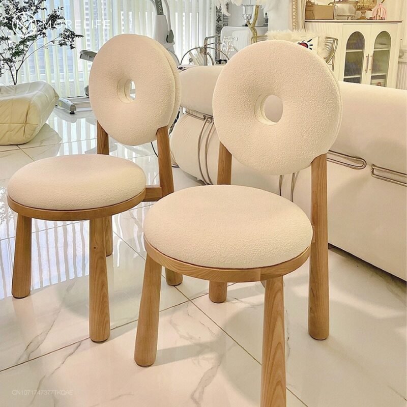 Nordic Ironwork Dining chair Makeup chair Hotel chair Coffee chair Donut dressing stool & Cashmere fabric chair 2