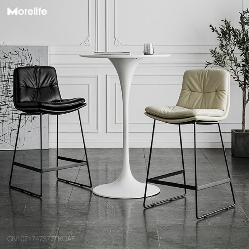 Nordic style back leather bar chair family light luxury iron high stool coffee shop modern simple flannel bar chair 2