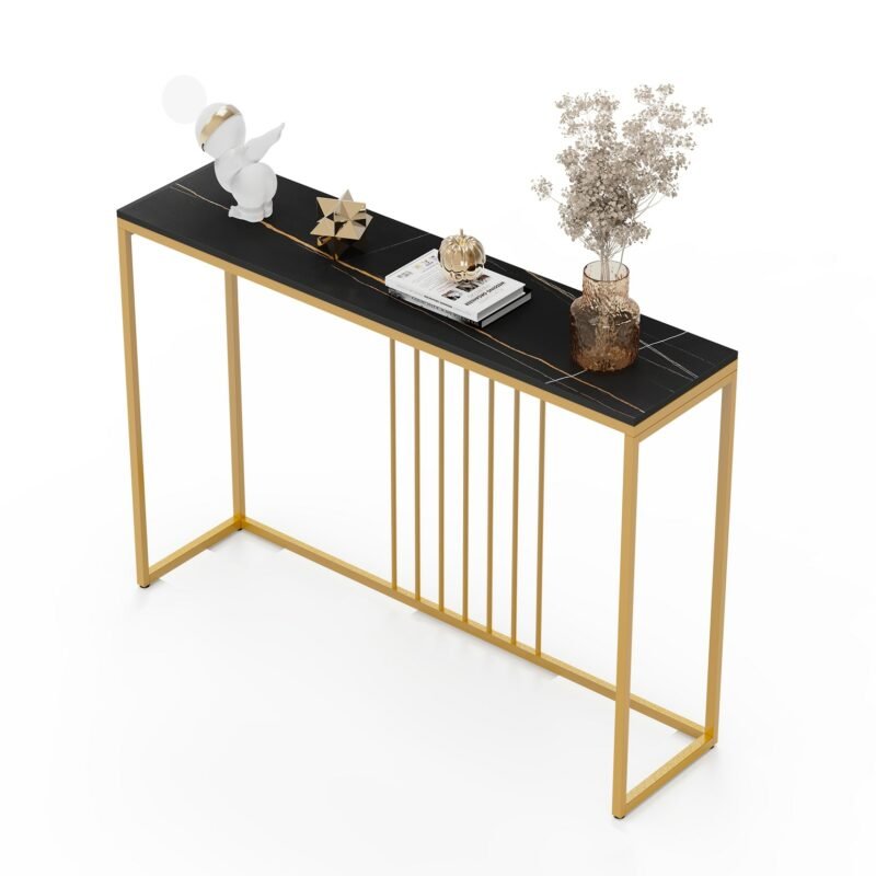 47.2" Extra Long Console Table Sintered Top Gold Metal Leg Sofa Table for Hallway Entryway 5