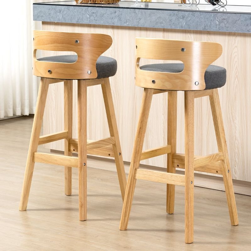 FULLLOVE Bar Table Chair Solid Wood Nordic Modern Minimalist Home Retro Backrest Milk Tea Shop Bar Front Light Luxury High Stool 3
