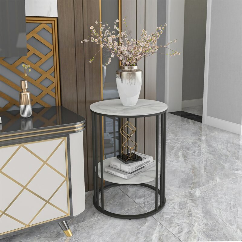 Tall Frame End Table Sintered Stone Tabletop Nightstand Storage Coffee Accent 2