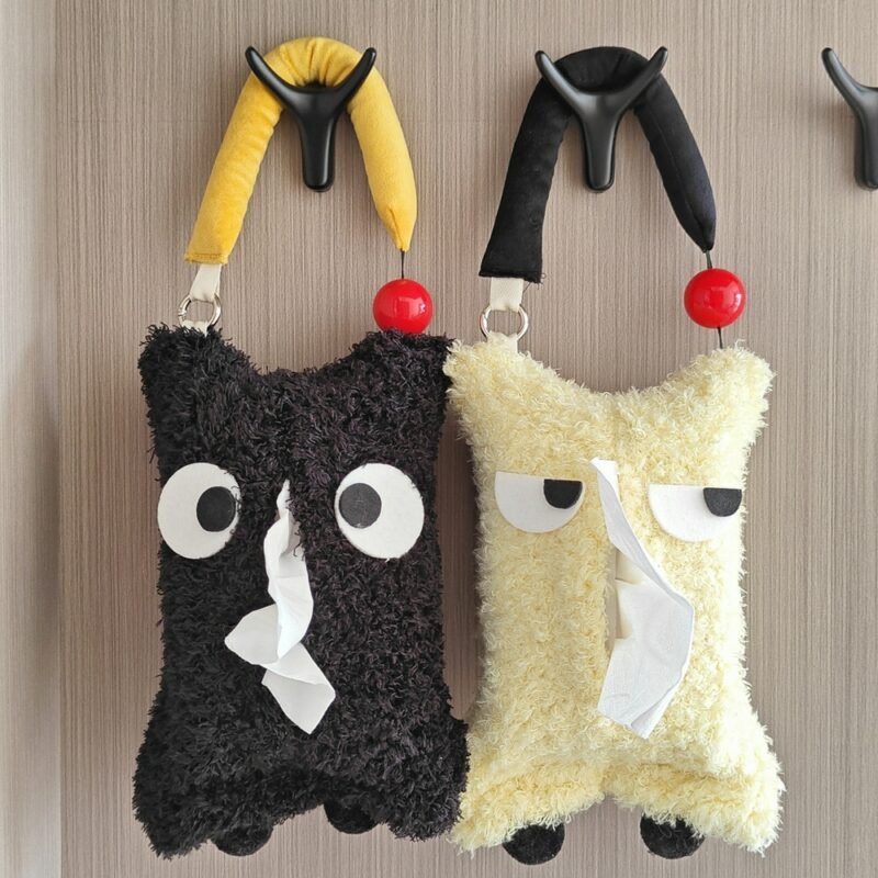 MOMO Hairy Whir Little Monster Pumping Paper Bag Hanging INS Roll Curly Tissue Bag Car Tissue Box Portable Tissue Bag 1