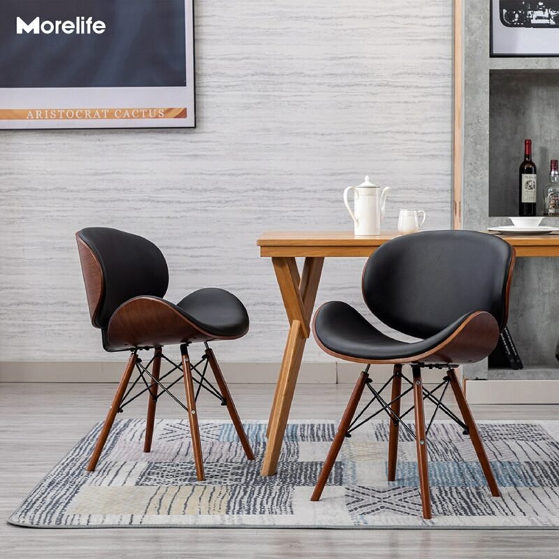 European modern simple luxury chair back, beetle shape small family, space saving practical solid wood leather dining chair 2