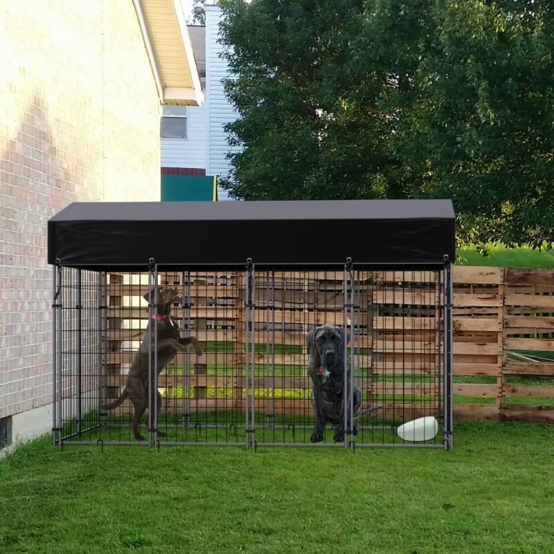 Large Dog Kennel Dog Crate Cage, Welded Wire Pet Playpen with UV Protection Waterproof Cover Metal and Roof Outdoor Heavy Duty 2