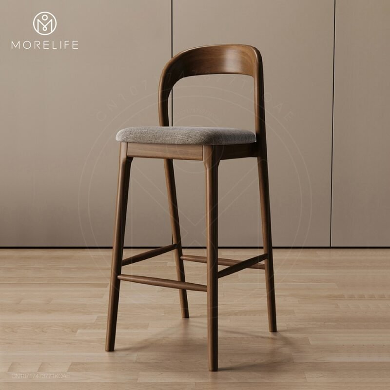 Nordic designer solid wood bar chair Reception chair Coffee chair Simple high chair Cashier desk chair Island table Dining chair 2