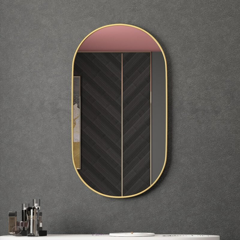 Golden Oval Bath Mirrors Wall Mounted Toilet Dressing Table Makeup Mirror Aluminum Alloy Bathroom Mirror Bathroom Home Decor 2