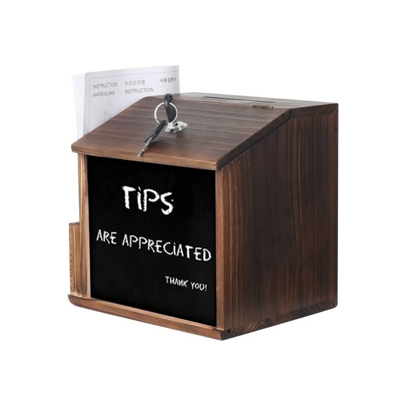 Rustic Brown Suggestion Box with Lock Wooden Ballot Comment Box Wall Mounted or Freestanding for Restaurant Cafe 3
