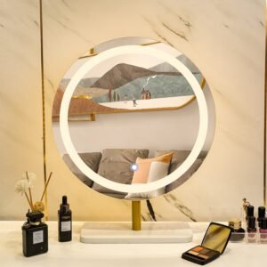 Table Decorative Mirror Nordic Gold Light Led Round Smart Makeup Decorative Mirrors for Bedroom Espejos Con Luces Home Decor 1