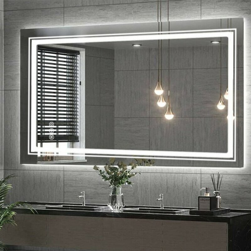 Large LED Bathroom Mirror with Lights LED Vanity Mirror Wall Mounted Anti-Fog Dimmable Makeup Mirrors for Bedroom 1
