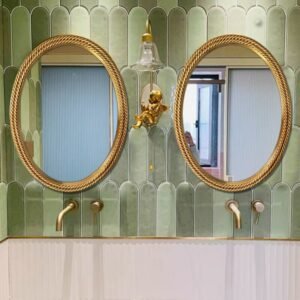 Aesthetic Vintage Makeup Mirror Luxury Makeup Vanity Decorative Wall Mirror Golden Shower Bathroom Espelho Parede Room Decor 1